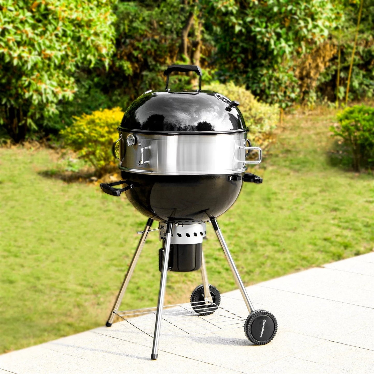 Summit Living 22 Inch Kettle Charcoal Grill with Rotisserie Ring