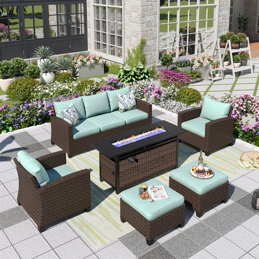 Summit Living 7 Seat Patio Conversation Set with Fire Pit Blue