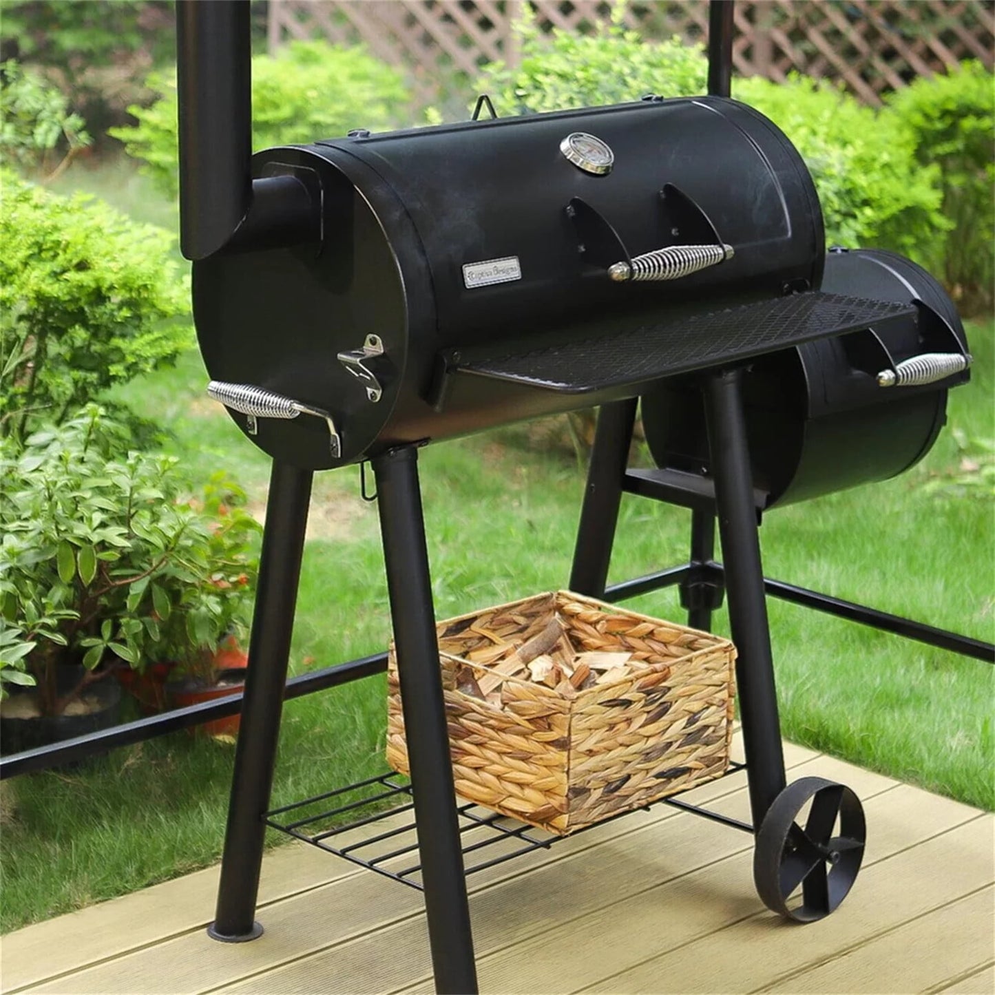 Summit Living Charcoal Grill with Offset Smoker 941 sq.in. Extra Large Grill Black