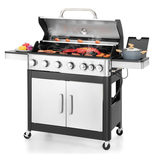 Summit Living 6 Burner Propane Gas Grill with Side Burner Stainless Steel BBQ Grill